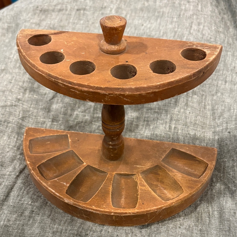 Vintage Wood Two-Tier Pipe Holder